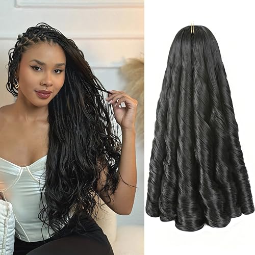 French Curl Braiding Hair Extensions 20 Inch Pre-Stretched Soft Wavy 8 Packs - 1B#