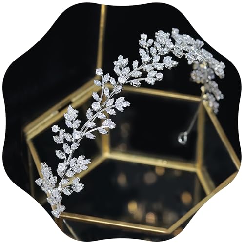 Jorsnovs E-Silver Bridal Headpiece with Cubic Zirconia for Wedding & Special Occasions