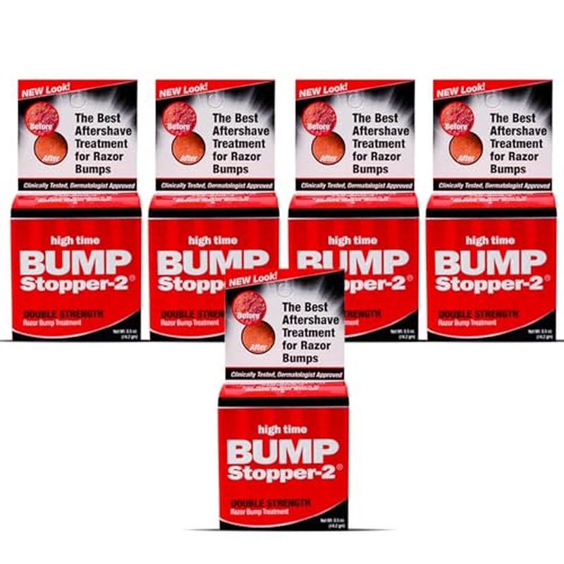 High Time Bump Stopper 2 Double Strength Ingrown Hair Cream | Aftershave Lotion for Men and Women | Razor Bump Balm | 0.5 OZ (5 Pack)