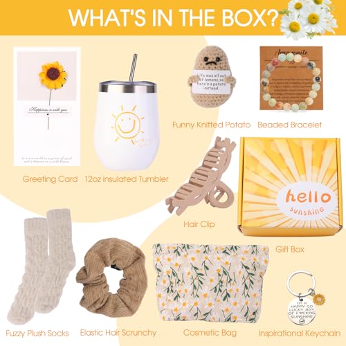 Birthday Gifts for Women - Sunshine Cheer Up Gift Box for Her, Unique Self Care Relaxation Set, Get Well Soon Gift Baskets for Mom, Sister, Best Friend, Coworker, Female, Bestie