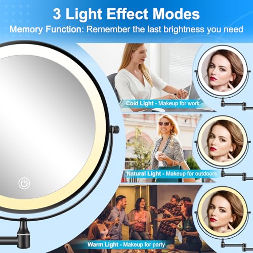 Rechargeable Double-Sided 9-Inch Wall-Mounted Makeup Mirror with Dimmable Lights