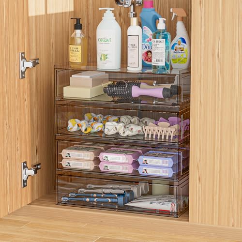Clear Stackable Makeup Organizer with 2 Large Drawers - 12''W Acrylic Storage (4 Pack) by Aurblozen