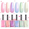 Beetles Pearl Nail Polish Set Mermaid Glow, 6 Colors Shimmer Pearl Pink Purple Quick Dry Nail Polish Long Lasting DIY Manicure Gift for Girls Women Nail Strengthener Polish