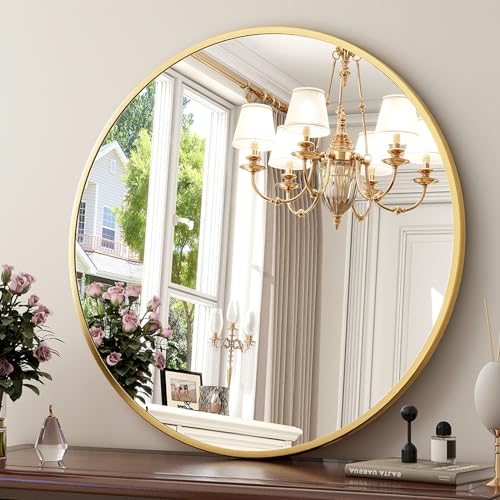 30 Inch Round Gold Mirror - Modern Circular Wall Mirror for Bathroom & Entryway - Variation: Round-Gold / 30"L x 30"W