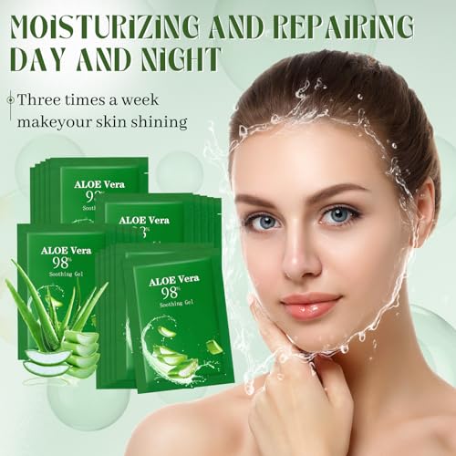 60 Pcs Travel Size Aloe Vera Gel 98% Organic After Sun Moisturizer for Face, Body, Soothing Hydrating Lotion Bulk for Winter Vacation, Guests Skin Care Gifts