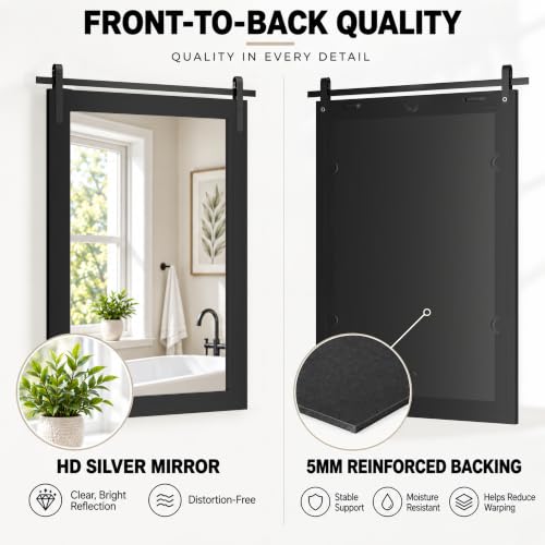 PAIHOME Black Farmhouse Bathroom Vanity Mirror 22x30 with Wooden Frame - Variation of THIS listing