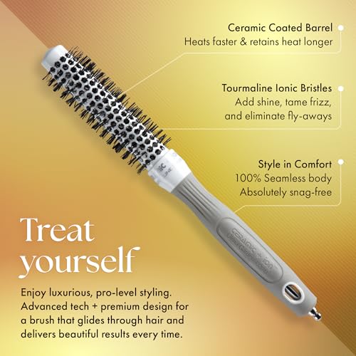 Olivia Garden Ceramic Ion Round Thermal Hair Brush 20mm White/Grey - Not Electrical, Professional Blowout Tool for Thick Hair