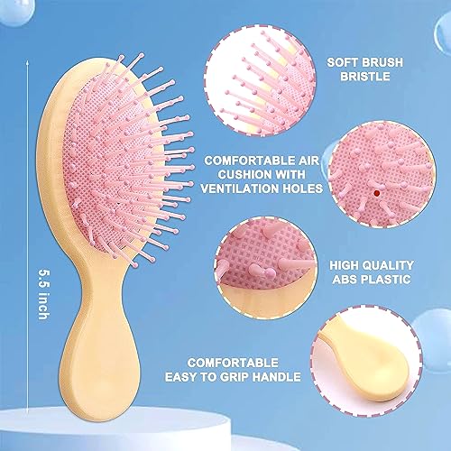 Gisdo 50 Pack Mini Detangling Hair Brush Travel Brush with Soft Bristles - 10 Colors, Non-Slip Grip