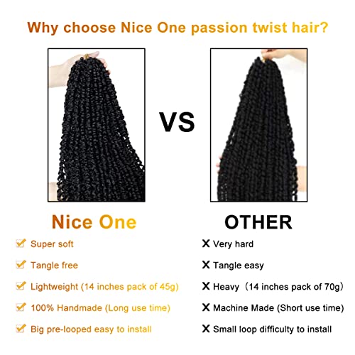 Pre-Twisted Passion Twist Crochet Hair 16 Inch - 8 Packs, Natural Black (1B#)