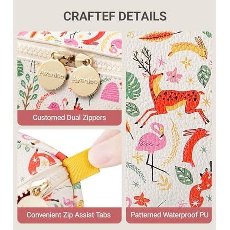 Aveniee Travel Makeup Bag for Women, Large Cosmetic Organizer with Open-Flat Design, Clear Divider & Handle - Waterproof PU Leather Toiletry Pouch