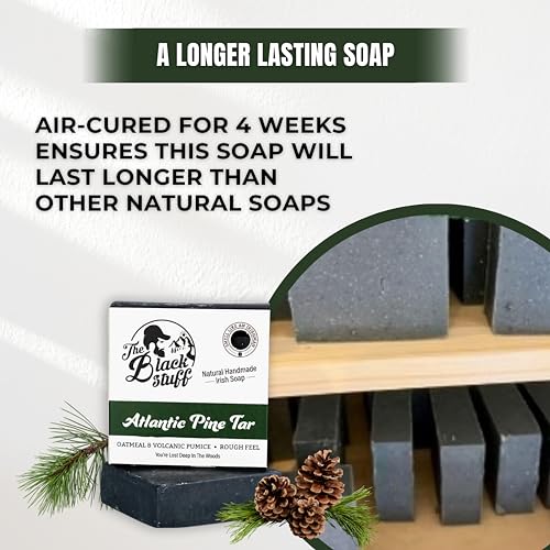 The Black Stuff All Natural Pine Tar Bar Soap 3-Pack for Men - Handmade Cold Process, Organic Ingredients, Essential Oils