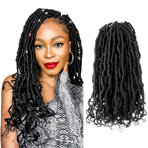 Niseyo Wild Locs 14 Inch Faux Locs with Curly Ends - 8 Packs, Natural Black