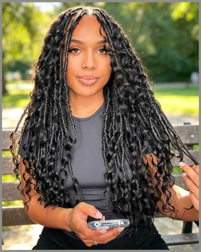 Boho Faux Locs Crochet Hair 24 Inch - 8 Packs Soft Curly Ends for Black Women - Variation of THIS listing