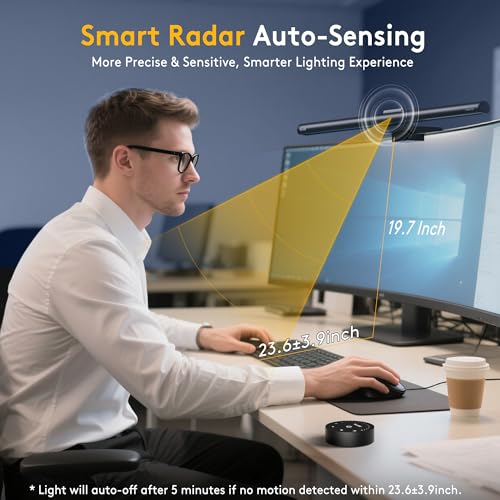 Computer Monitor Light Bar with Radar Motion Sensor, Dimmable Desk Lamp