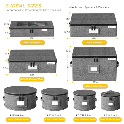 8-Piece China Storage Container Set with Hard Shell & Felt Dividers for Dinnerware