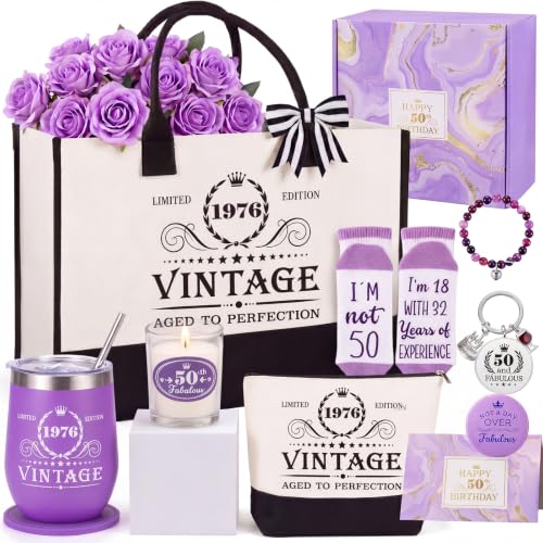 50th Birthday Gift Set for Women Vintage 1976 Tumbler & Accessories - Variation of 50 Th