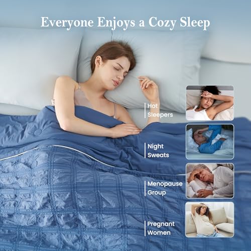 Navy Blue King Size Cooling Comforter Seersucker Blanket - Lightweight Summer Bedding