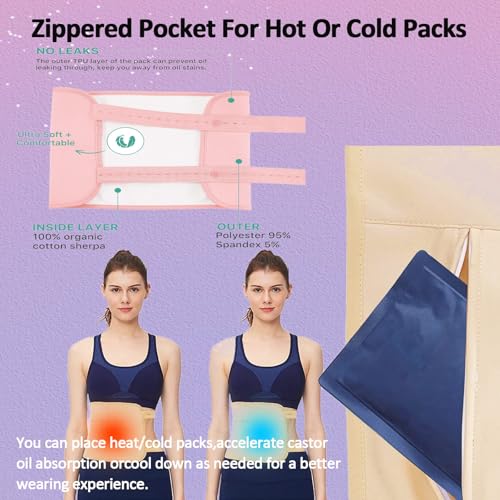 Healo Castor Oil Pack Wrap Castor Oil Pack Wrap Kit - 3.38 Oz with Reusable Wraps - For Stomach, Neck and Entire Body with Adjustable Elastic Straps (Pink 6PCS, 100ML)