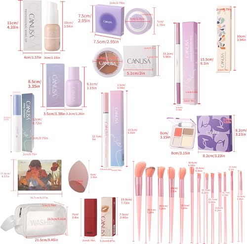 Full Face Makeup Set with 24 Eyeshadow Colors, Lipstick & Glamour Brush - Lvory B2/One Size