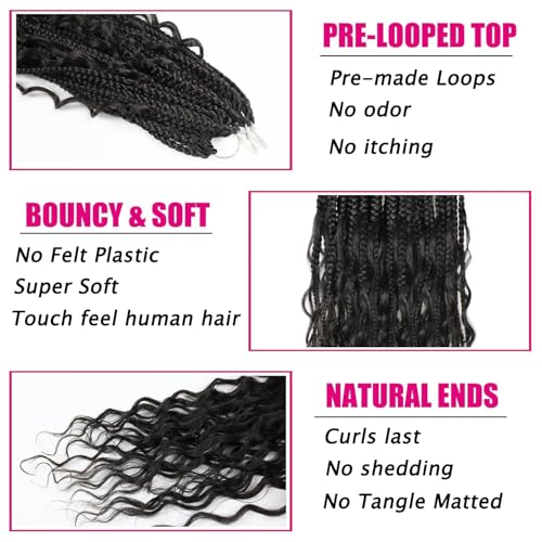 Pre-Looped Boho Crochet Braids Hair - Protein Fiber Soft Natural Look 18 Inch Pack of 7