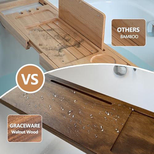 Solid Walnut Bathtub Tray, Bath Tray for Tub 35"x9"x2.5", Bath Tub Tray with 3 Adjustable Feet, Anti-Tipping Luxury Bathroom Accessories for Women/New Home/House Warming