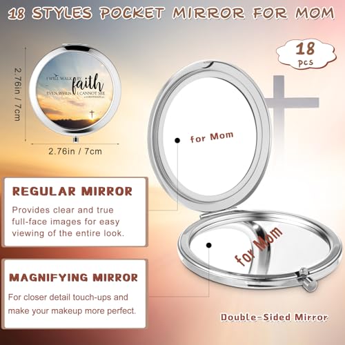 18 Pcs Christian Compact Mirrors Gifts for Women Bulk Religious Pocket Mirror with Bible Verse Inspirational Scripture Quote Church Gifts for Ladies Church Congregation Group Party Favors