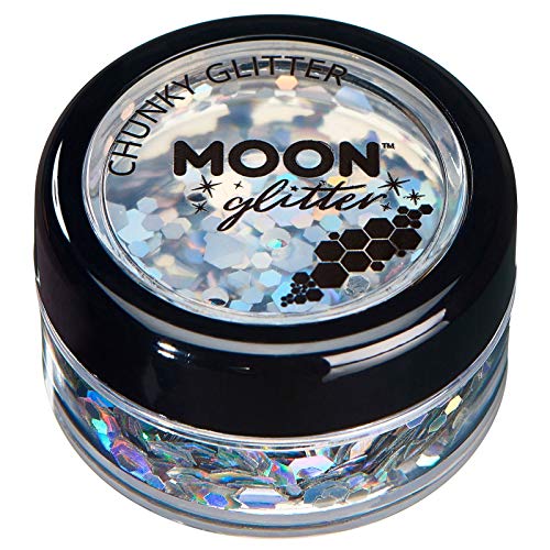 Moon Glitter Holographic Chunky Glitter 100% Cosmetic Glitter for Face, Body, Nails, Hair and Lips - 0.10oz - Silver