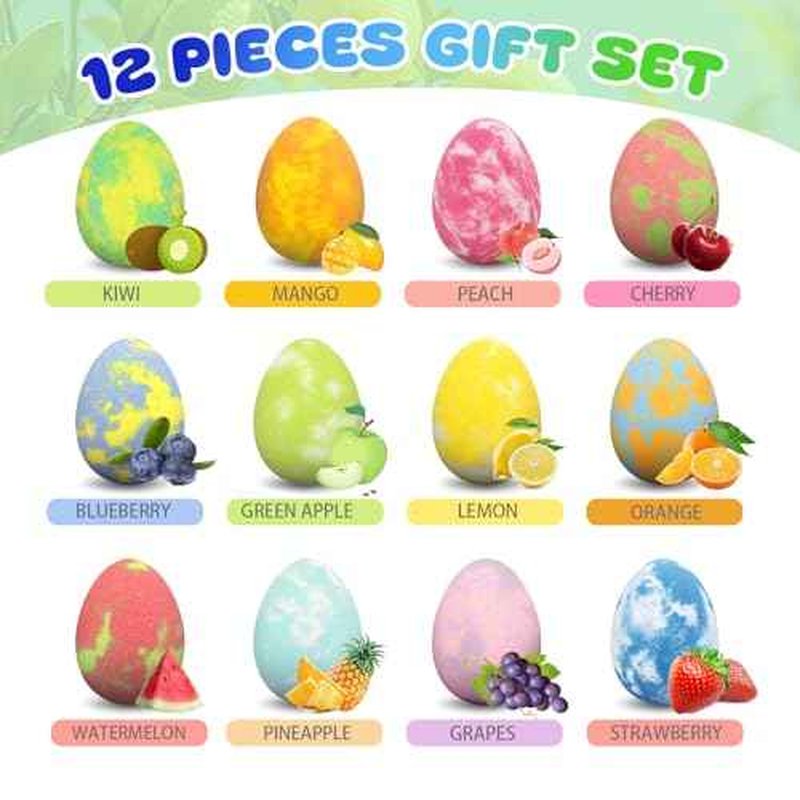Bath Bombs for Kids with Surprise Toys Inside, 12 Pack Natural Dino Egg Bath Bombs with Dinosaur Suction Cup Toys, Bubble Bath Fizzers Ball Gift Set for Boys Girls Birthday, Summer Fun