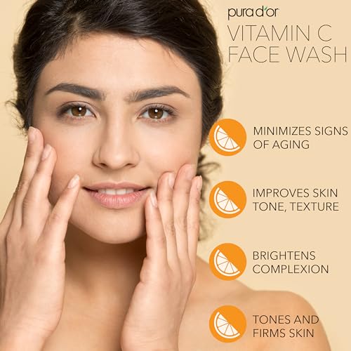 PURA D'OR Vitamin C Face Wash (8oz x3 = 24oz) Antioxidant Rich Facial Cleanser For Radiant Glow & Even Skin Tone - Gentle, Refreshing, Nurturing, Hydrating, Sulfate & Paraben Free Formula