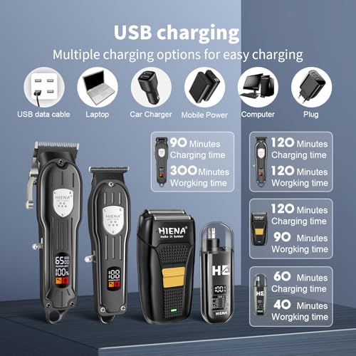 Black HIENA PRO 4-in-1 Professional Hair Clippers & Trimmer Kit for Men