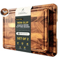 Set of 2 End Grain Acacia Wood Cutting Boards with Non-Slip Feet | Durable Kitchen Prep