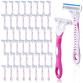 48 Women's Disposable Razor Blades Bulk - 3 Blade Safety Razors for Face & Body - Pink & White - Variation of THIS listing