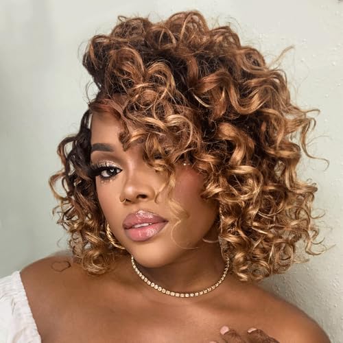 ToyoTree 14 Inch Ocean Wave Crochet Hair - 8 Packs Ombre Brown Deep Wave Extensions