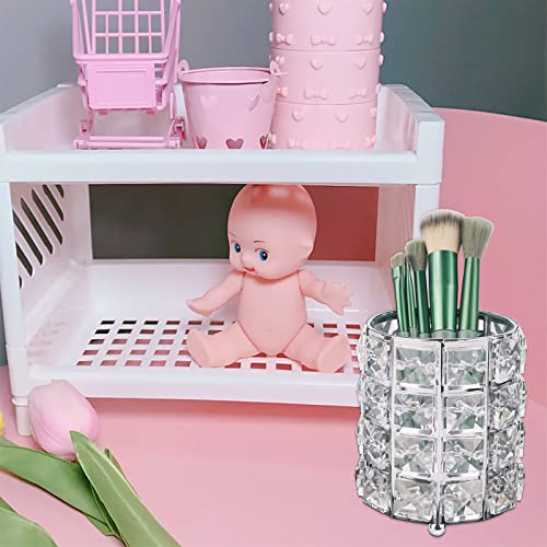 Crystal Makeup Brush Holder Set - Silver 4-Pack Bling Organizer for Dresser, Bathroom, Table