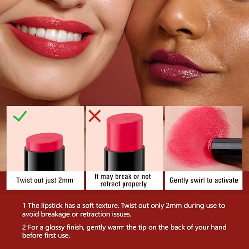 Deep Red Moisturizing Lipstick ? Hydrating Cream Lip Balm for Dry, Chapped Lips, Bold Glossy Finish, Lightweight Vegan Lip Color, Long-Lasting Smooth Wear for Women & Girls (Cinnamon Rose)