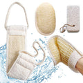 Coimoon Set (Made in Europe)- Exfoliating Organic Loofah Face Pads And Shower Sponge with Natural Pumice Stone, Loofa, Puff Sponge Scrubber Body For Men and Women (4 Piece Set, Natural)