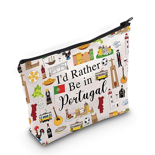 PWHAOO Portugal Trip Vacation Gift - I'd Rather Be in Portugal Makeup Bag - Heritage Cosmetic Bag - Pride Souvenir Gift