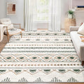 Large Washable 6x9 Boho Moroccan Area Rug with Geometric Pattern - Brown & Green, Non-Slip, Foldable for Living Room & Home