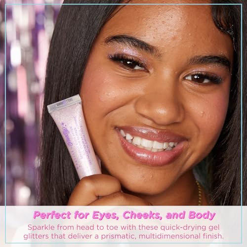 Petite N Pretty Glitter Makeup Set - Shimmering for Eyes, Cheeks, and Body - Glow Up Stick & All-Over Glitter in Pink Sherpa Bag for Kids, Teens, and Tweens (Pink)