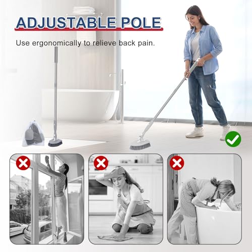 Tile & Tub Floor Cleaner Scrubber Set with Long Handle and 5 Attachments