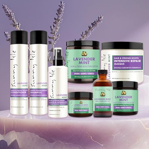 Sunny Isle Lavender Mint Hair and Strong Roots Conditioner 10.1oz | Strengthening with Biotin, Jamaican Black Castor Oil | Paraben & Sulfate Free | Double Growth Formula