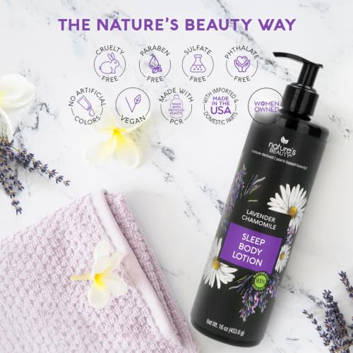 Nature's Beauty Lavender Chamomile Sleep Body Lotion - 16oz Pack of 2, Lightweight Moisturizer for Dry Skin with Shea, Jojoba, Coconut & Moringa Oils
