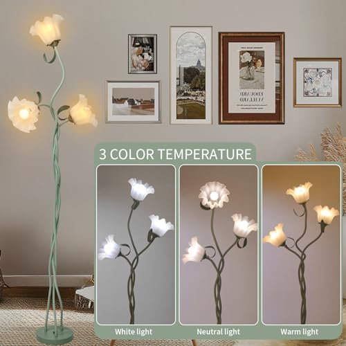 Green Flower Floor Lamp with Flexible Neck - Tall Reading & Bedroom Decor