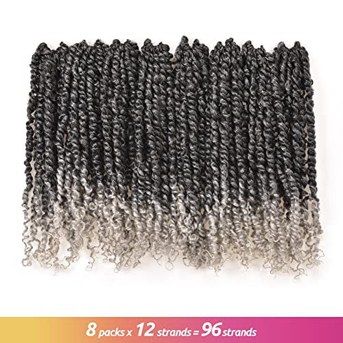 ToyoTress Tiana Passion Twist Hair - 14 Inch 8 Pack Ombre Gray Pre-Looped Crochet Braid