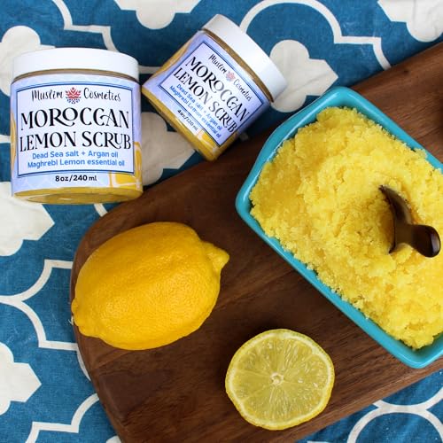 Moroccan Lemon Dead Sea Salt Scrub | Face & Body | Non clogging | Argan oil | Natural exfoliator || Made in Canada - Muslim Cosmetics - Moroccan Lemon Scrub (8oz (240ml))