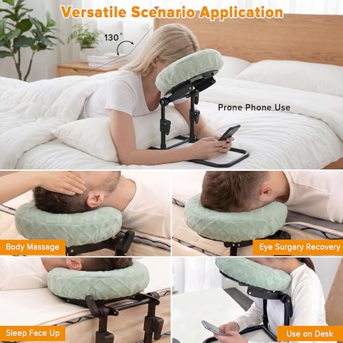 Adjustable Massage Headrest for Bed with Armrest Shelf - Portable Face Down Pillow for Home, Spa, and Post-Surgery Relief