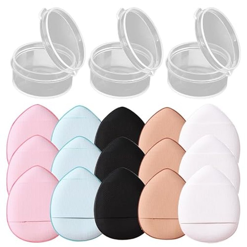 Mini Fingertip Powder Puff Set 15 Pcs Washable Makeup Sponges with Case for Precise Facial Foundation Application Cream Liquid Cosmetics