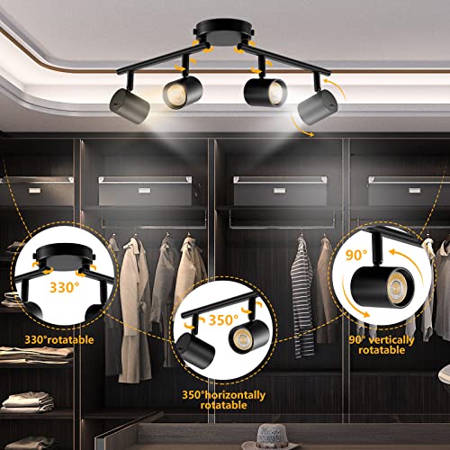 LED Track Lighting Fixtures 5-Color Adjustable Ceiling Spotlights - Black