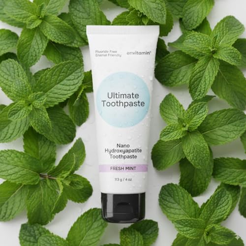 Envitamin Fluoride-Free Nano Hydroxyapatite Toothpaste for Sensitive Enamel Whitening - Fresh Mint, 4 oz Pack of 4