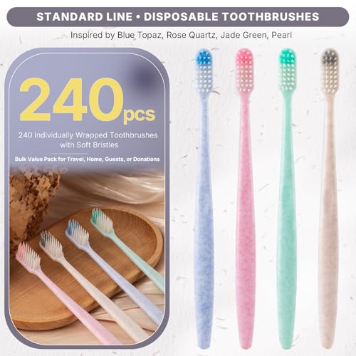 Bulk Disposable Toothbrushes 240 Count - Individually Wrapped, Soft Bristles, Travel-Size